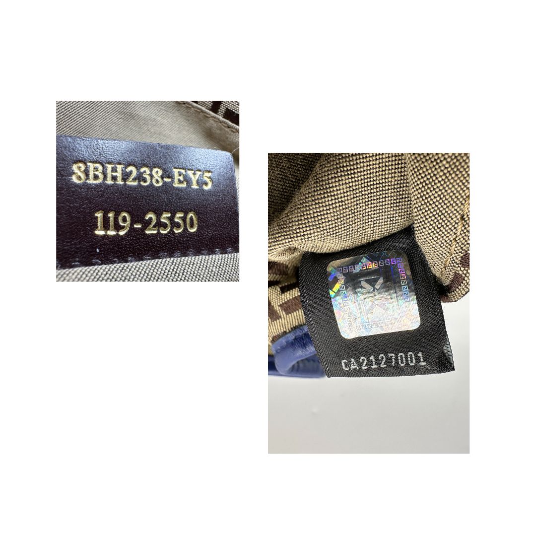 interno Borsa Fendi in tessuto trama zucchino con finiture in pelle blu, di lusso, originale, ottime condizioni, usata 
