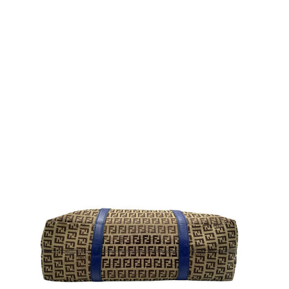 Borsa Fendi in tessuto trama zucchino con finiture in pelle blu, di lusso, originale, ottime condizioni, usata
