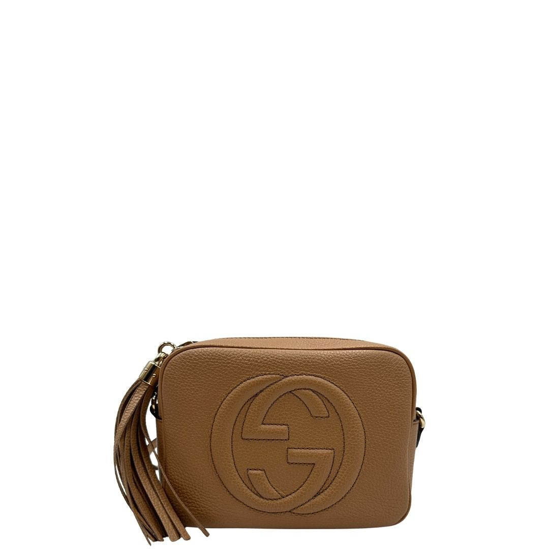 front Borsa Gucci Soho in pelle martellata color sabbia, di lusso, eccellenti condizioni, usata 
