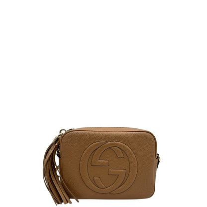 front Borsa Gucci Soho in pelle martellata color sabbia, di lusso, eccellenti condizioni, usata 