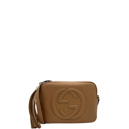 front Borsa Gucci Soho in pelle martellata color sabbia, di lusso, eccellenti condizioni, usata