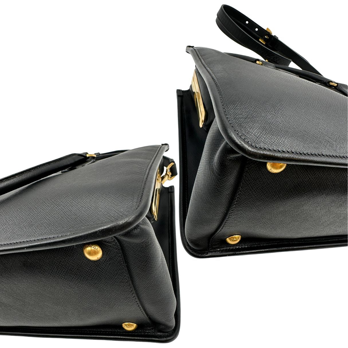 angoli interno  Borsa Prada in pelle saffiano nera, di lusso, originale, ottime condizioni, usata 