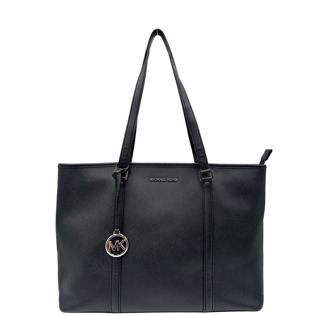 front Shopper Temple MK in pelle saffiano nera