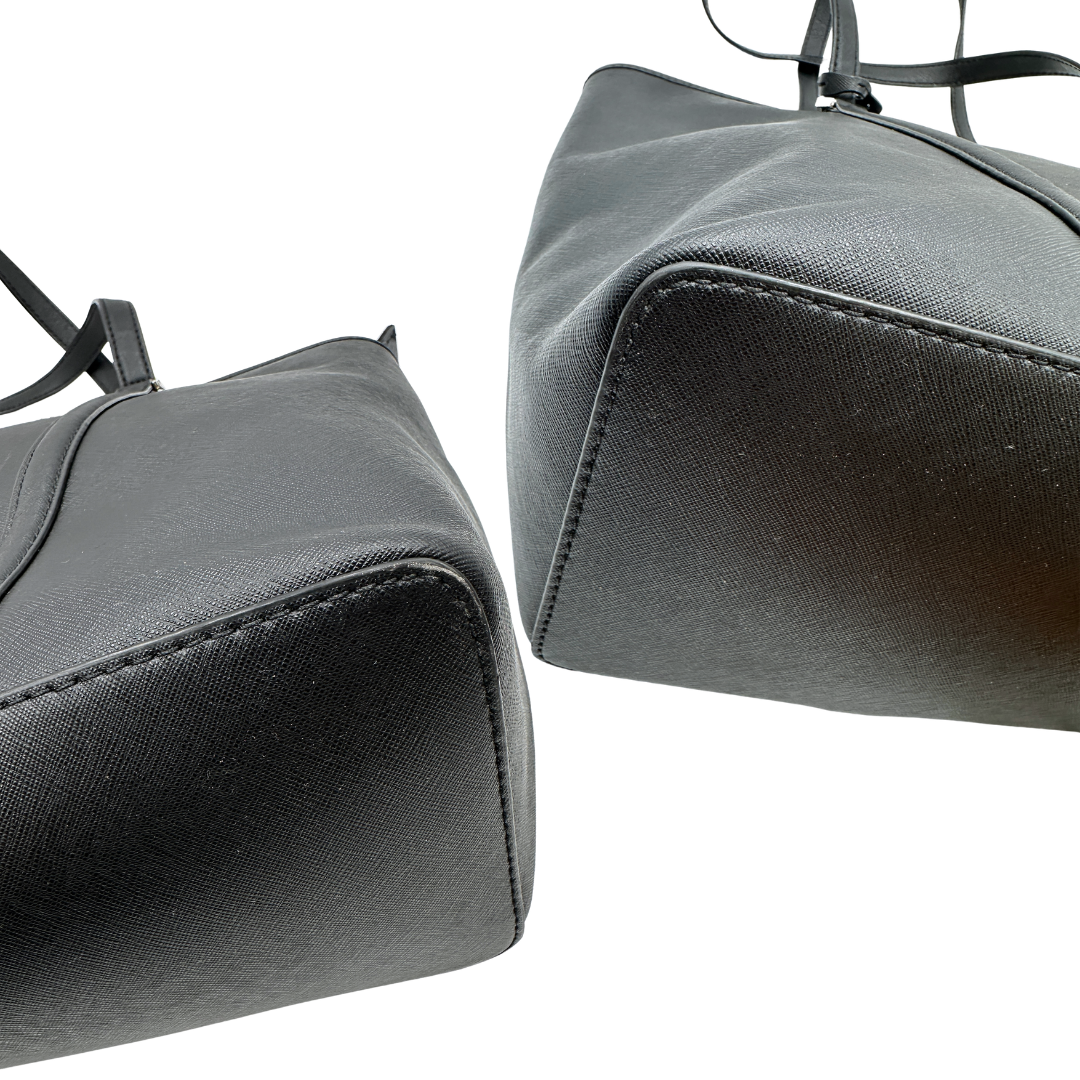 angoli Shopper Temple MK in pelle saffiano nera 