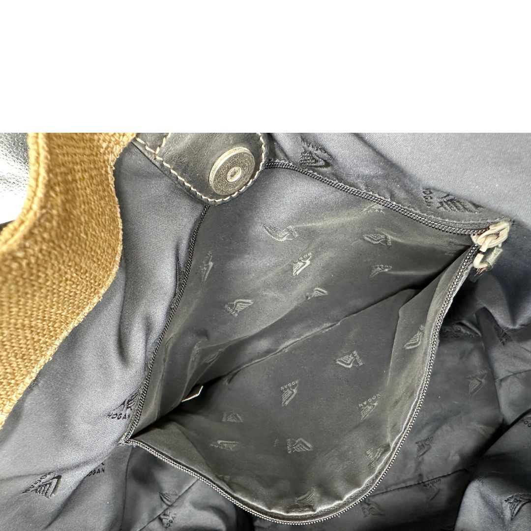 interno  Tote Hogan in rafia con finiture in pelle marroni 