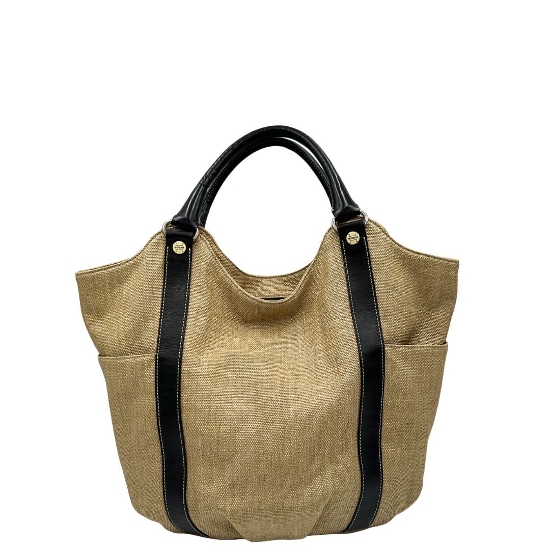 retro  Tote Hogan in rafia con finiture in pelle marroni 