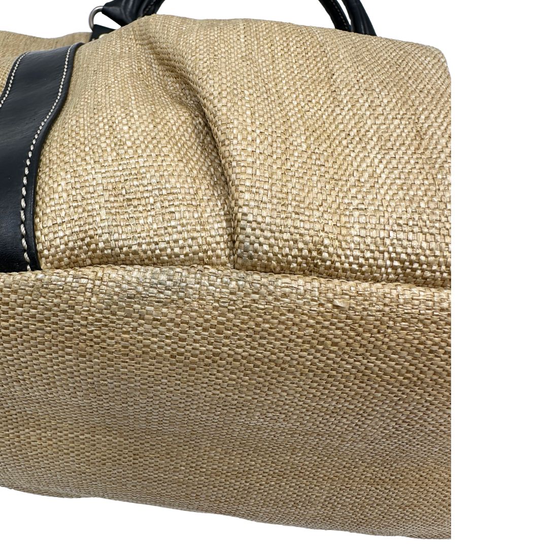 base  Tote Hogan in rafia con finiture in pelle marroni 