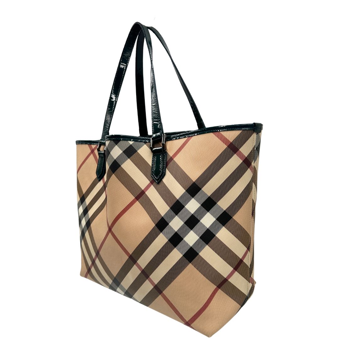 lato  Borsa Burberry in canvas trama tartan 