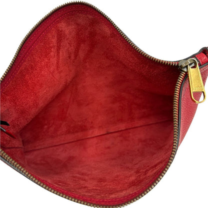 interno Borsa Gucci mezzaluna in pelle martellata rossa, di lusso, originale, usata 
