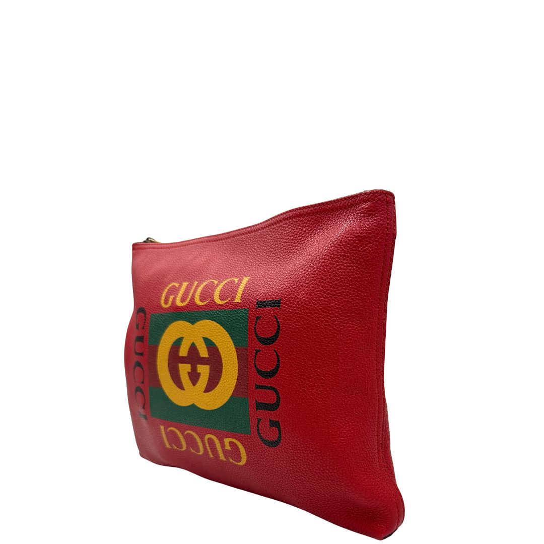 lato Borsa Gucci mezzaluna in pelle martellata rossa, di lusso, originale, usata 
