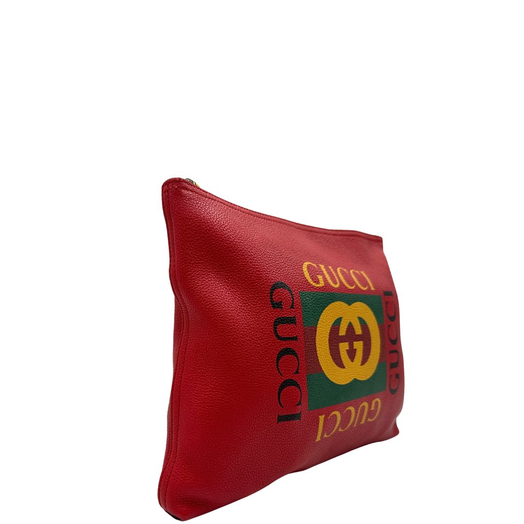 lato Borsa Gucci mezzaluna in pelle martellata rossa, di lusso, originale, usata 
