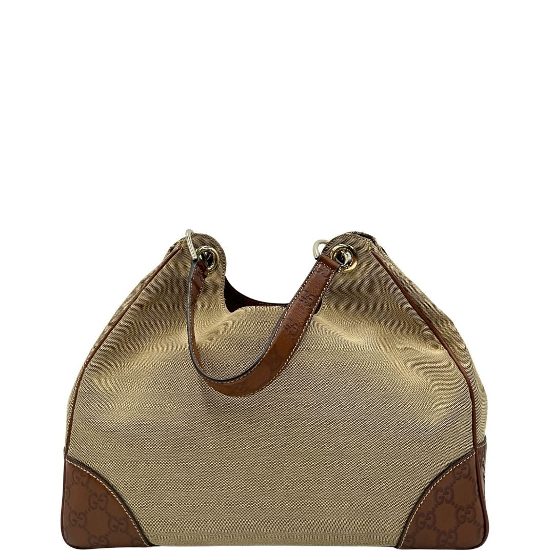 retro Borsa Gucci in tessuto color sabbia con finiture in pelle GG marrone 