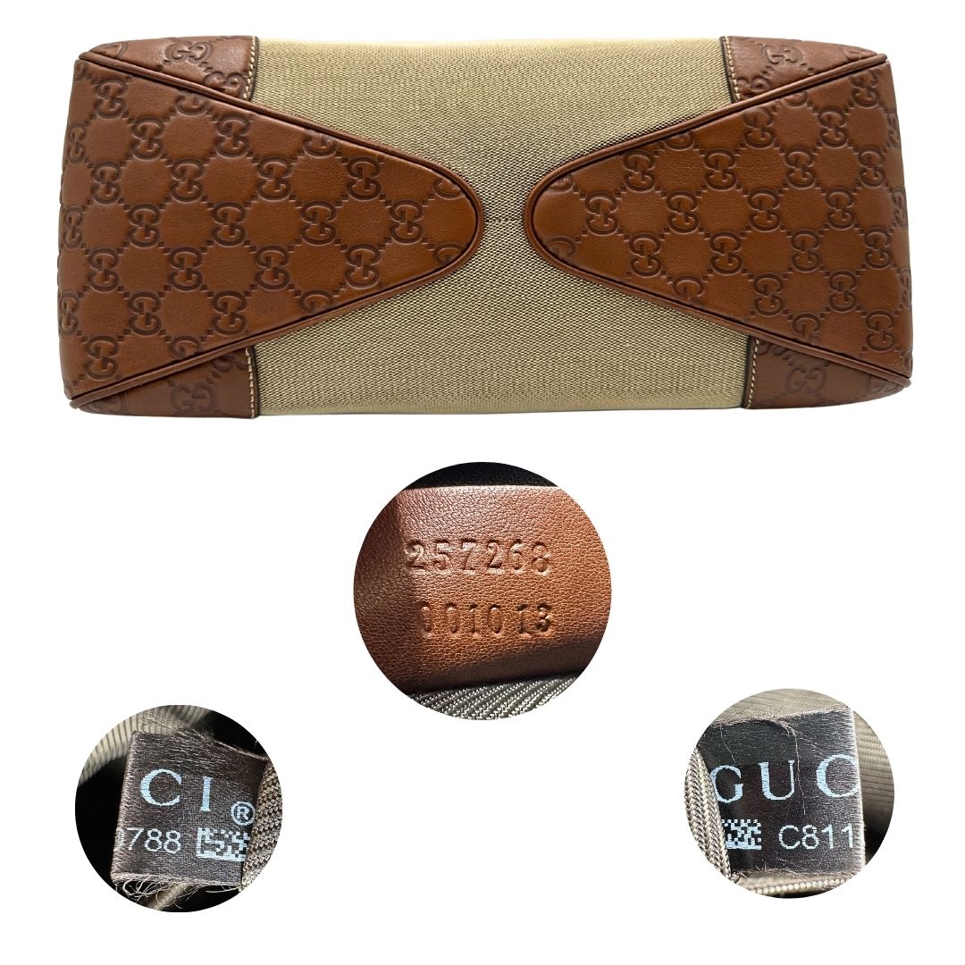 base Borsa Gucci in tessuto color sabbia con finiture in pelle GG marrone 257268 001013