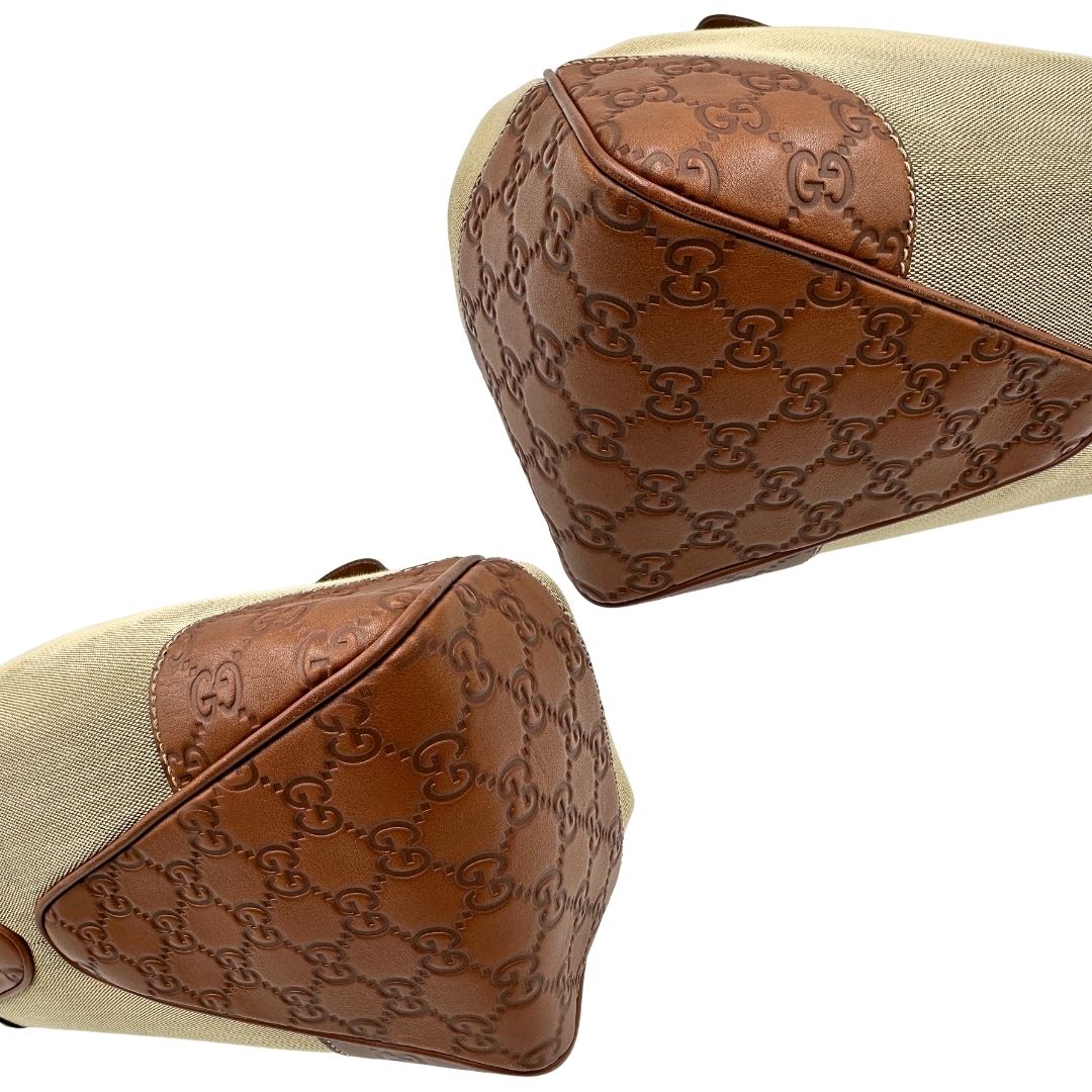 Borsa Gucci in tessuto color sabbia con finiture in pelle GG marrone