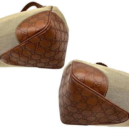 Borsa Gucci in tessuto color sabbia con finiture in pelle GG marrone