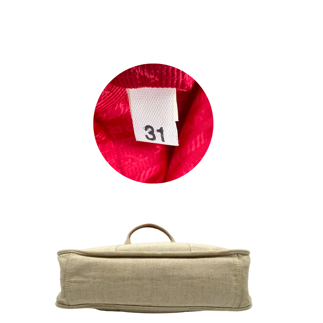 Base, Borsa Tote Prada in tessuto Jacquard beige con finiture in pelle rossa. Indossabile a mano. Originale, usata, di lusso, in ottime condizioni.