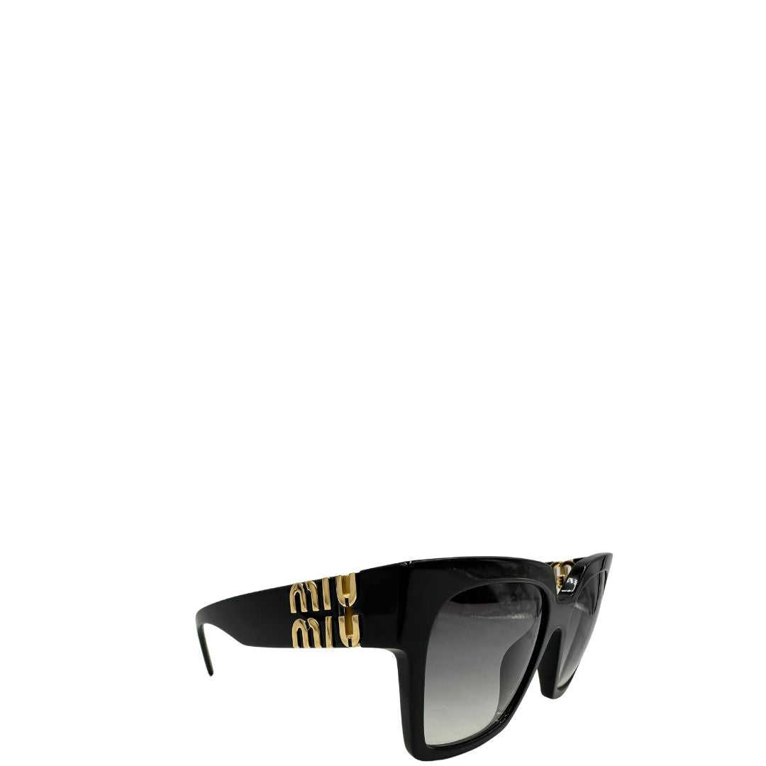 Occhiali da sole Miu Miu in acetato nero con hardware dorato. Originale, usati, di lusso, in ottyime condizioni.