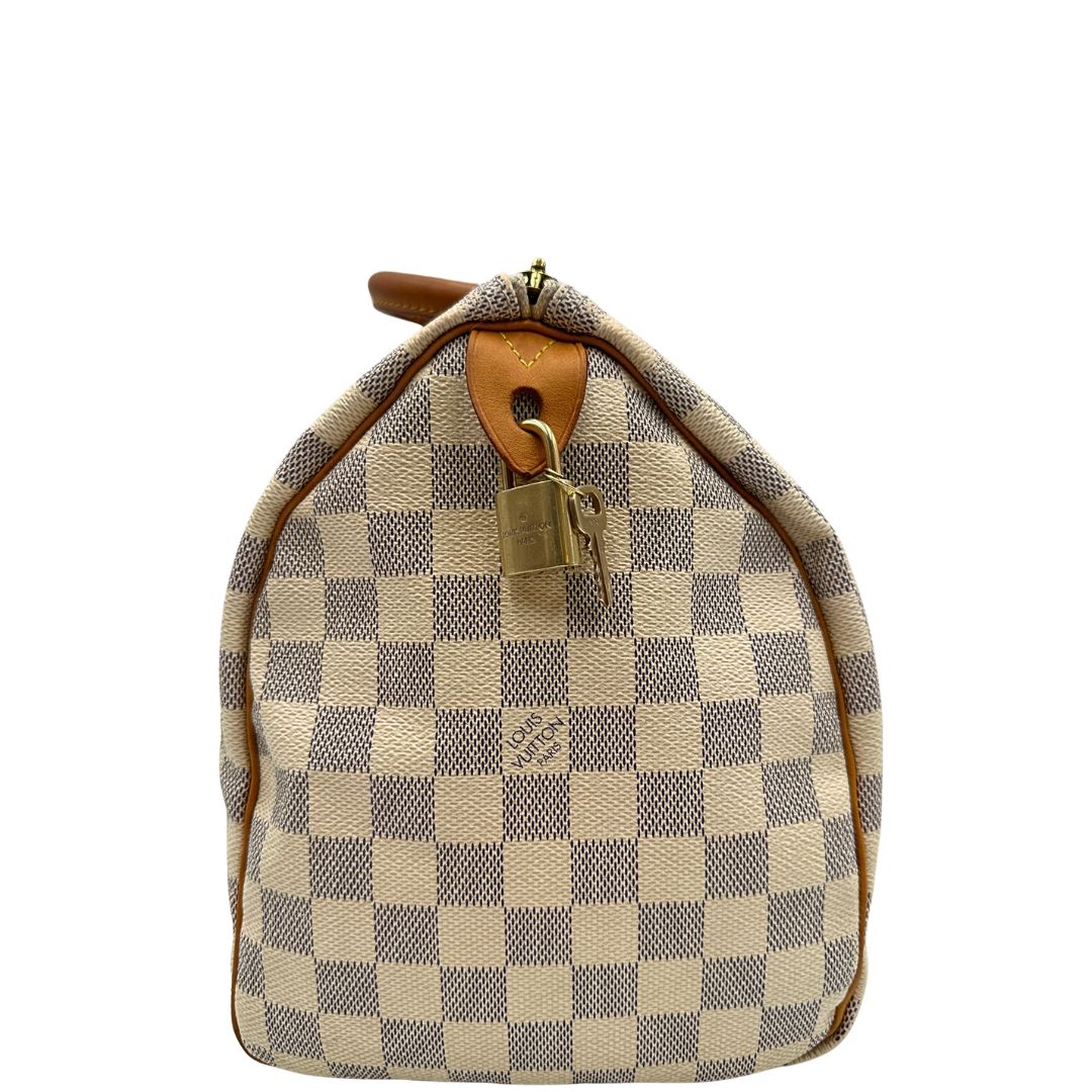 lato Speedy Louis Vuitton in canvas damier azur 