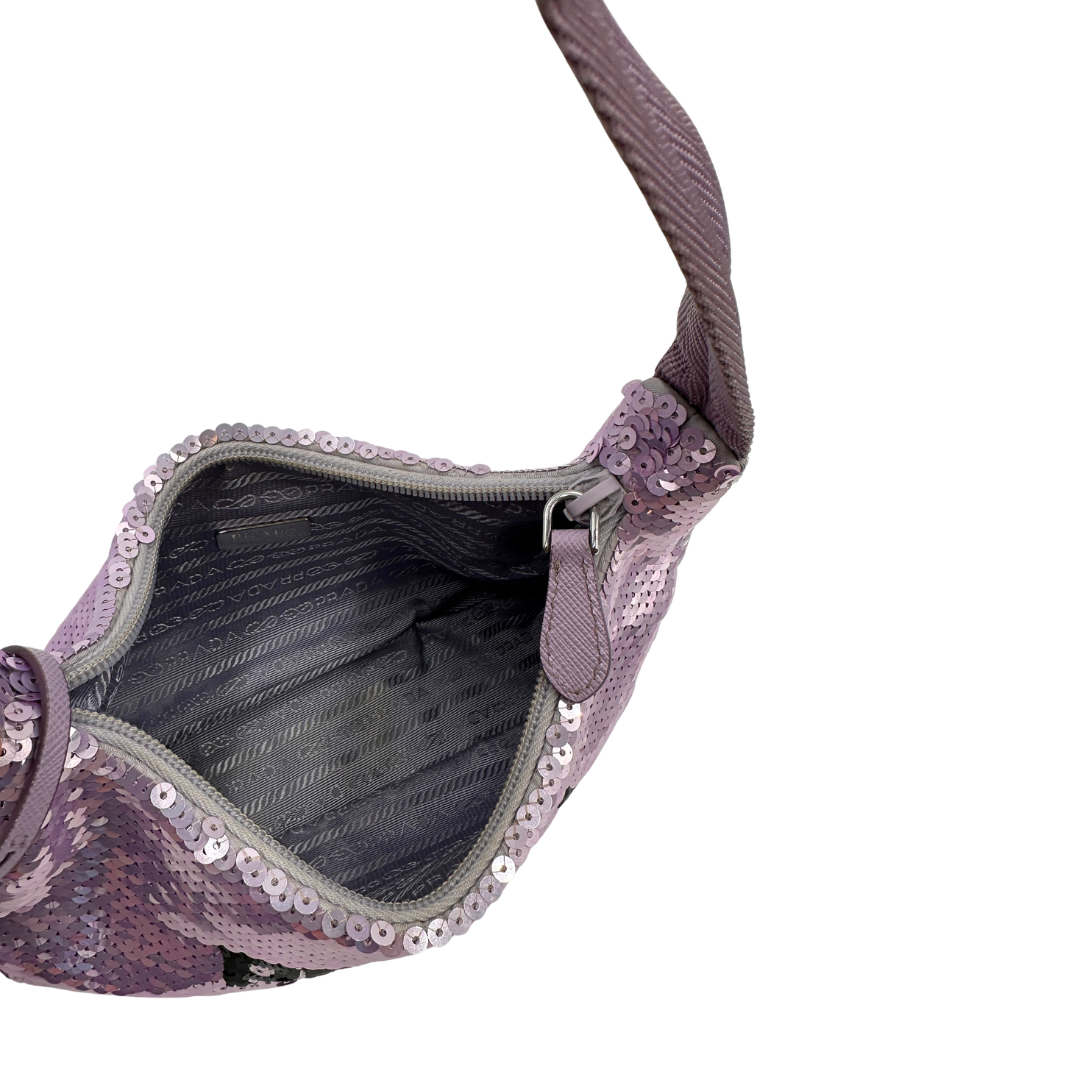 interno Borsa Prada Re-Edition 2000 mini in paillettes lilla