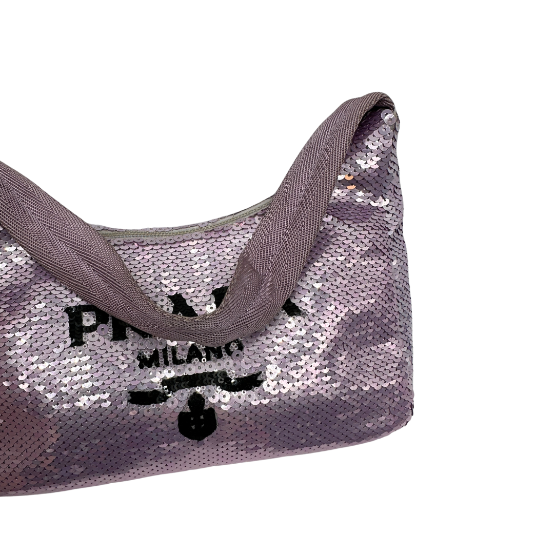 Borsa Prada Re-Edition 2000 mini in paillettes lilla