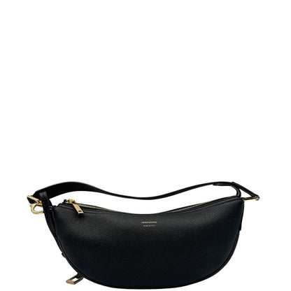 front Borsa Salvatore Ferragamo in pelle nera con hardware dorato 
