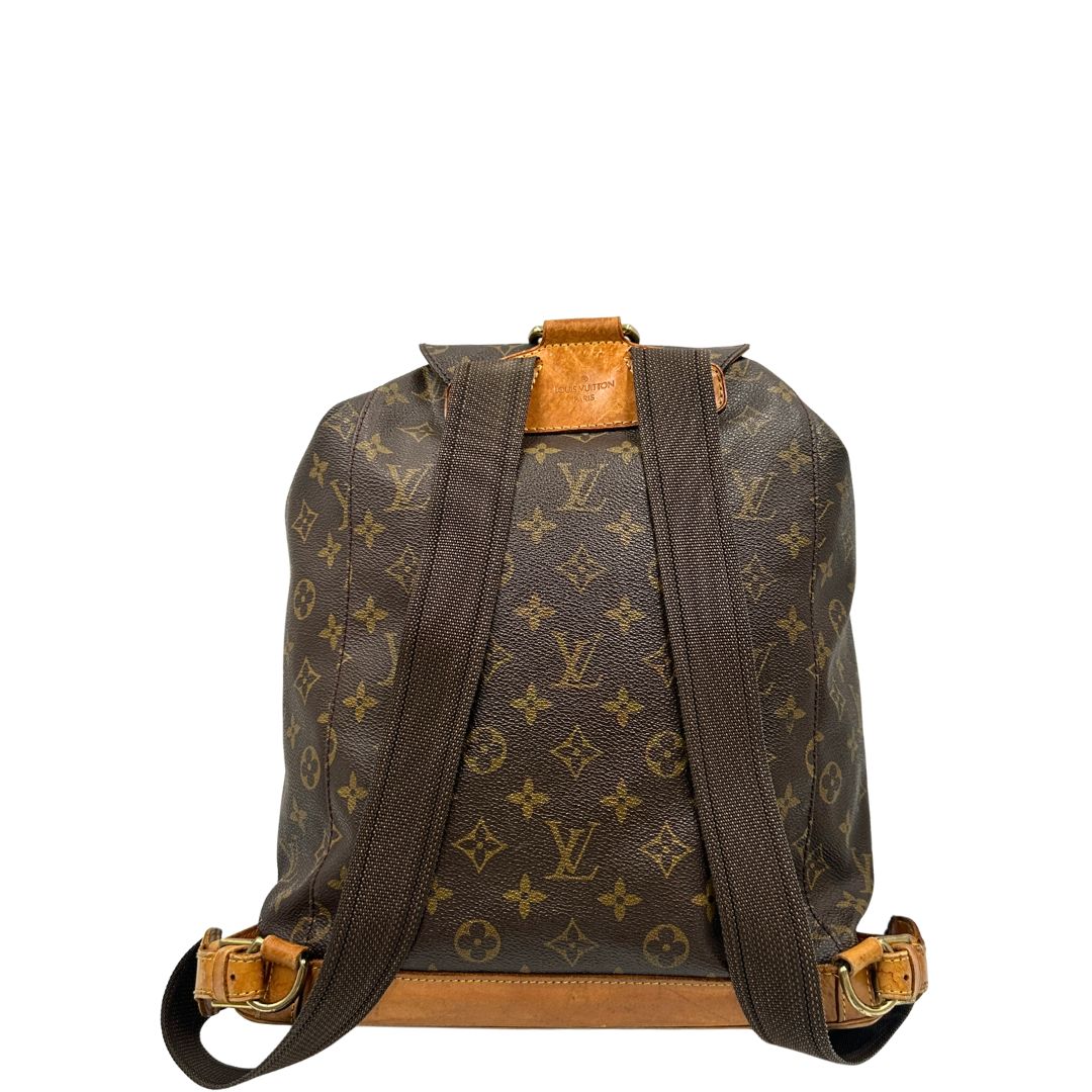 Retro di uno zaino Montsouris GM in canvas marrone monogram con finiture in vacchetta naturale.