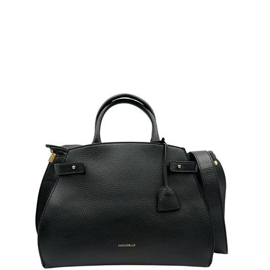 front  Borsa Coccinelle in pelle martellata nera, di lusso, originale 