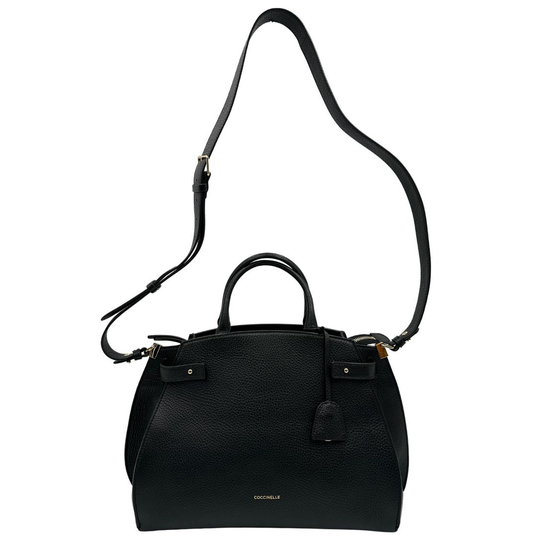  Borsa Coccinelle in pelle martellata nera, di lusso, originale
