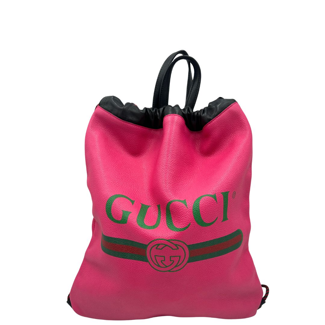 Gucci Print Leather Drawstring Backpack