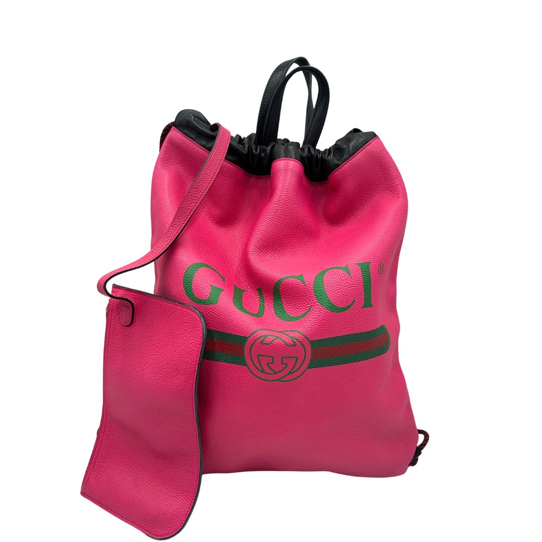 Gucci Print Leather Drawstring Backpack