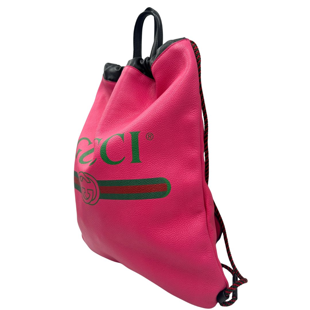 Gucci Print Leather Drawstring Backpack