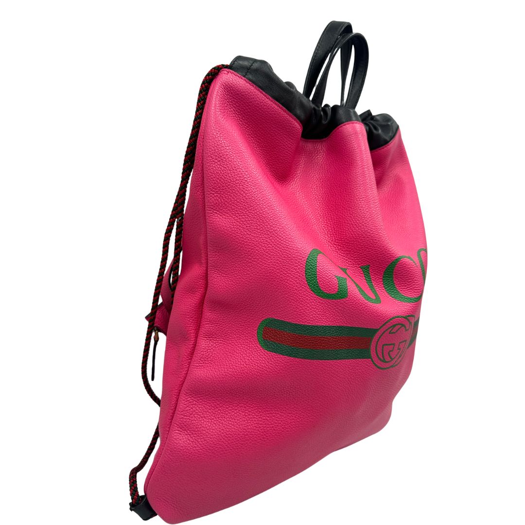 Gucci Print Leather Drawstring Backpack
