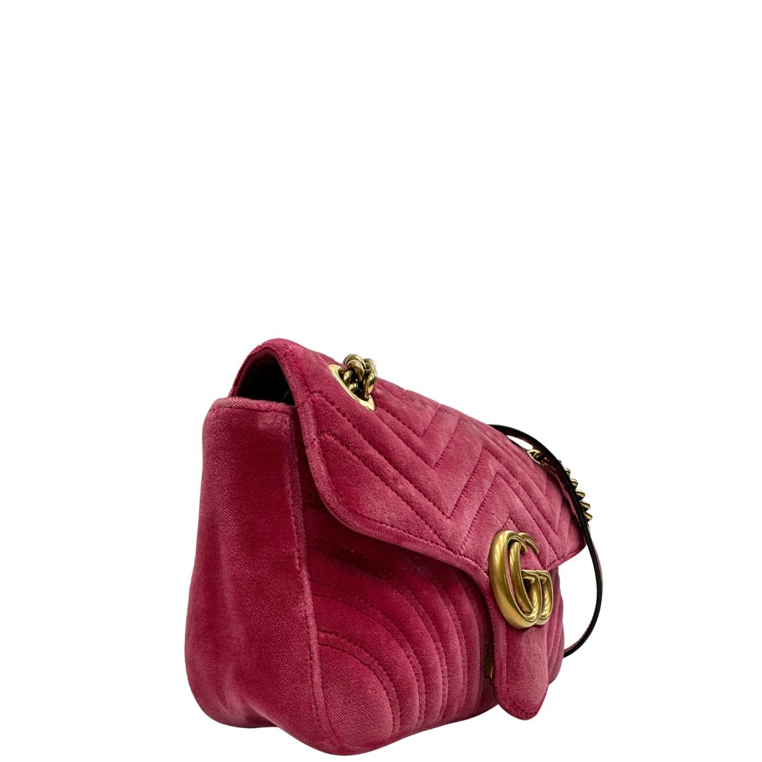 Borsa Gucci Marmont velvet media in velluto rosa