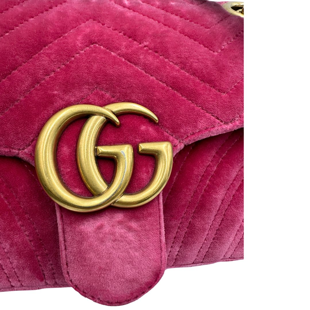 Borsa Gucci Marmont velvet media in velluto rosa