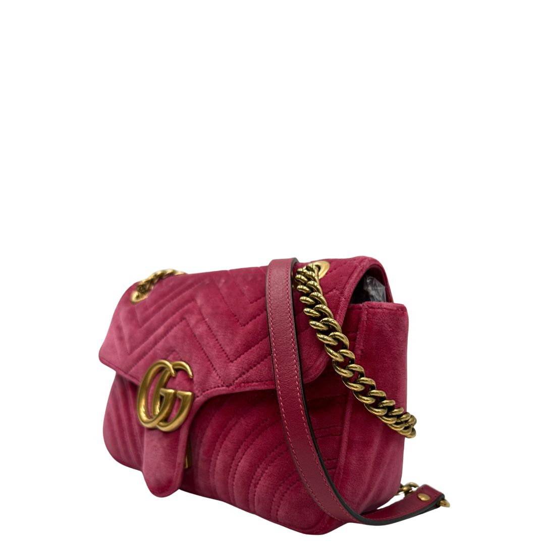 Borsa Gucci Marmont velvet media in velluto rosa