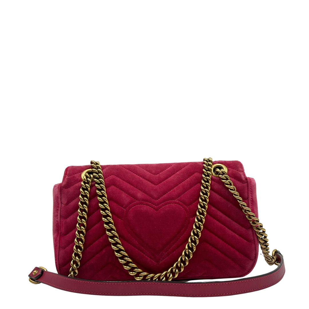 Borsa Gucci Marmont velvet media in velluto rosa