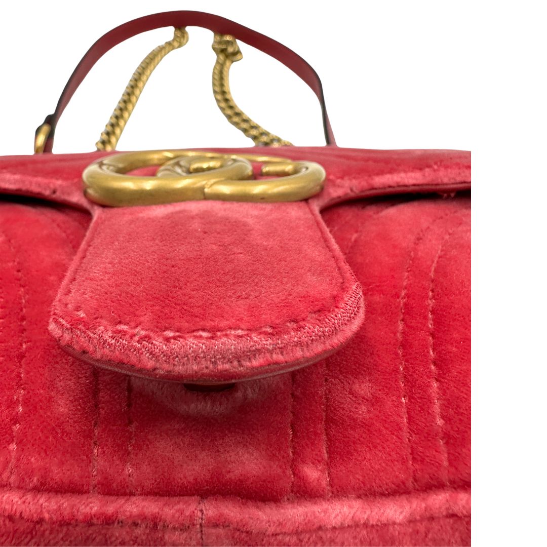Borsa Gucci Marmont velvet media in velluto rosa