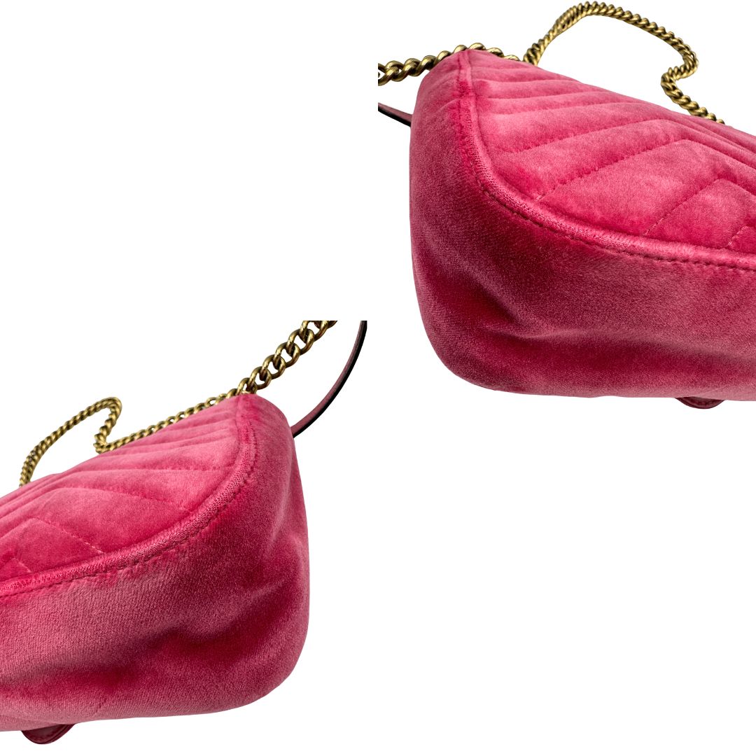 Borsa Gucci Marmont velvet media in velluto rosa
