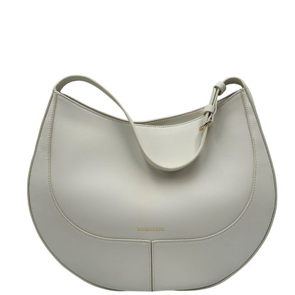 Retro Borsa Borbonese in pelle bianca con parti metalliche dorate; munita di un manico singolo&nbsp;regolabile, indossabile a spalla