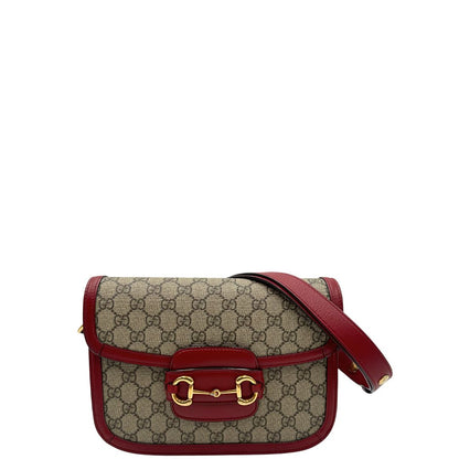 front Borsa Gucci in canvas GG e finiture in pelle color amarena con dettaglio Horsebit sulla chiusura, di lusso, originale, ottime condizioni, usa