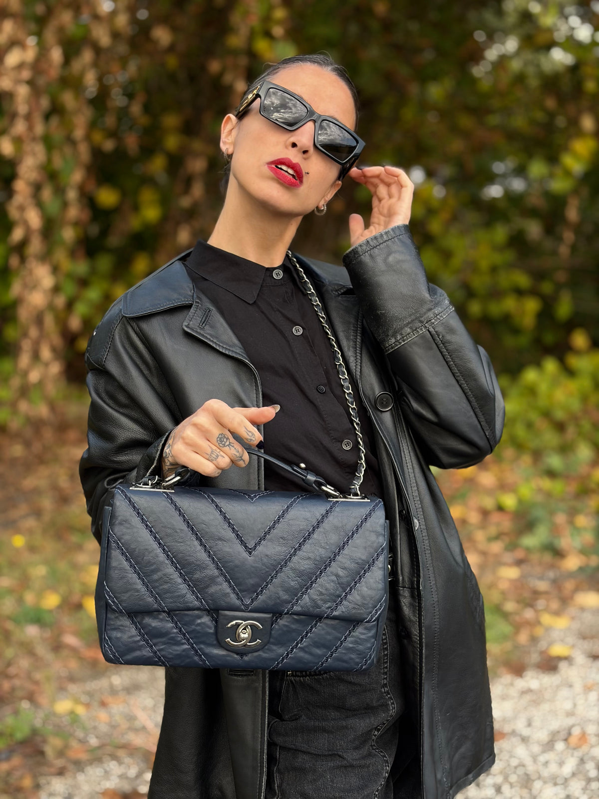 Stitched Chevron Chain Flap Chanel