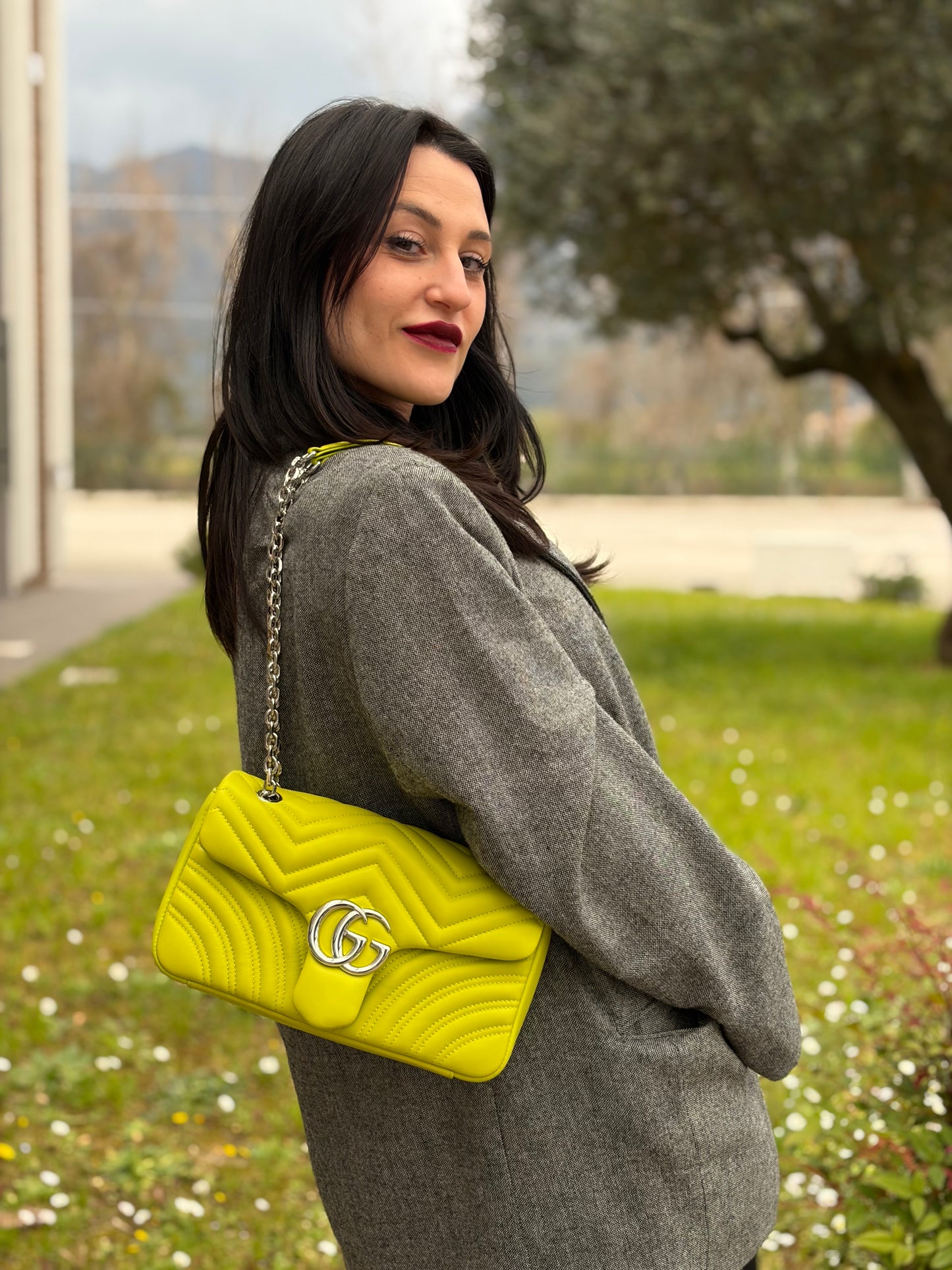 Borsa Gucci Marmont lime misura media