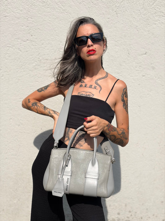 Borsa Tote Miu Miu grigia