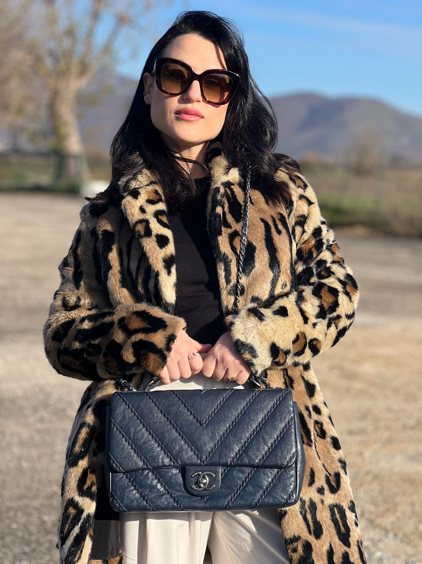 Stitched Chevron Calfskin Chain Flap Chanel