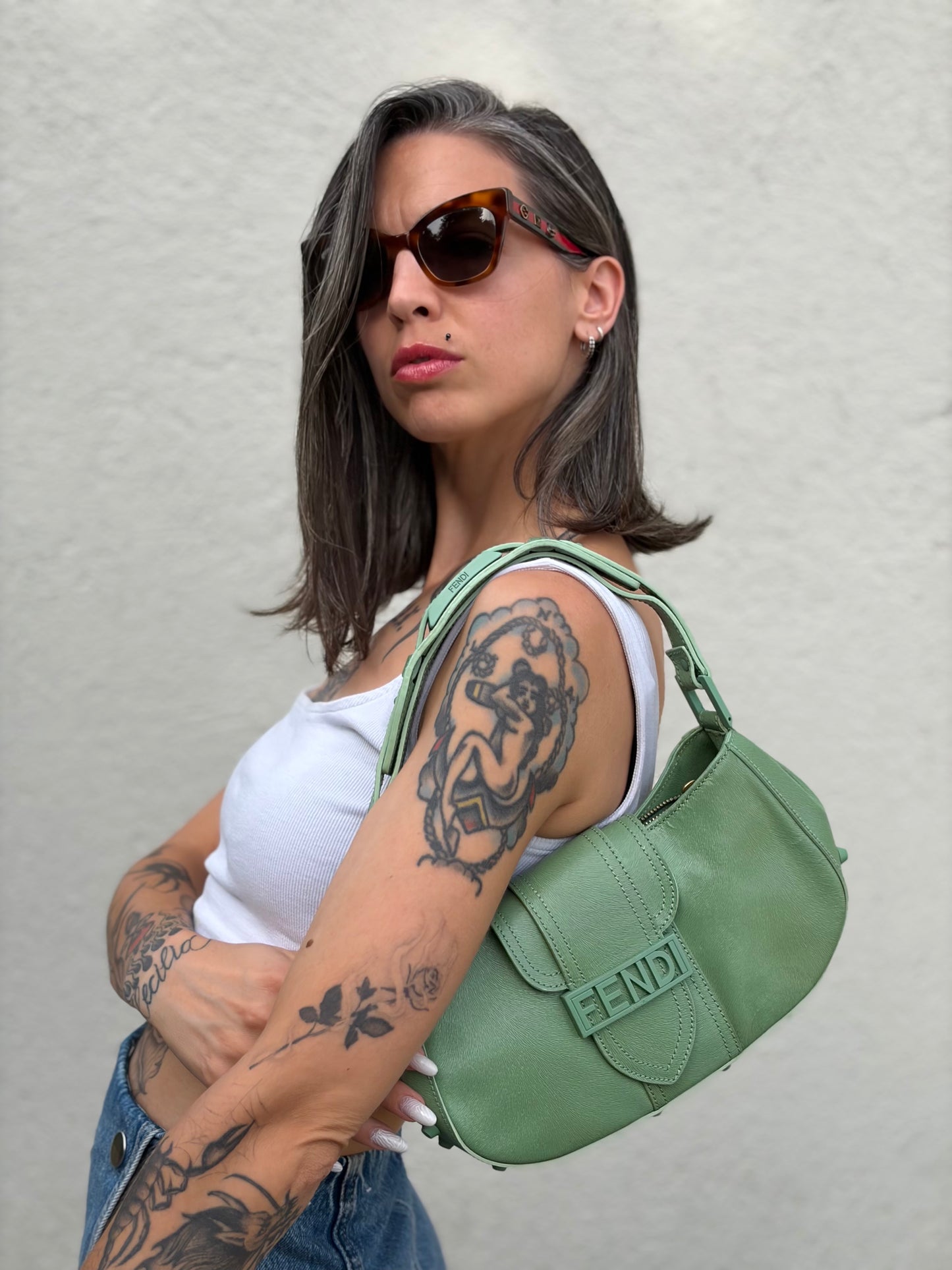 Borsa a spalla Fendi verde