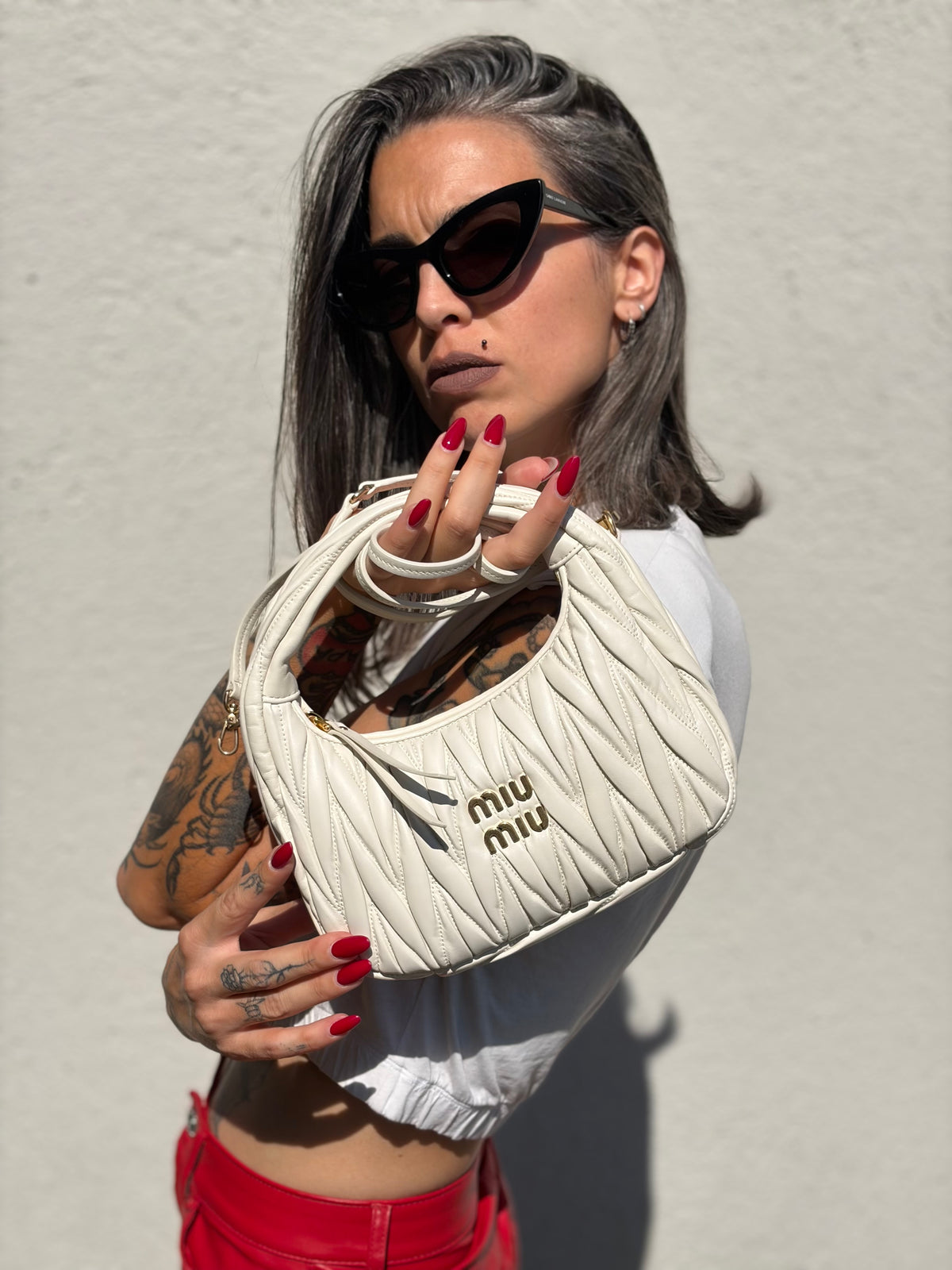 Borsa Miu Miu Wander matelassé Small bianca