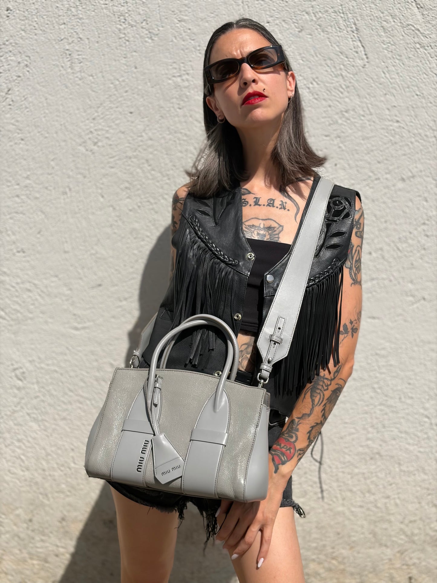 Borsa Tote Miu Miu grigia