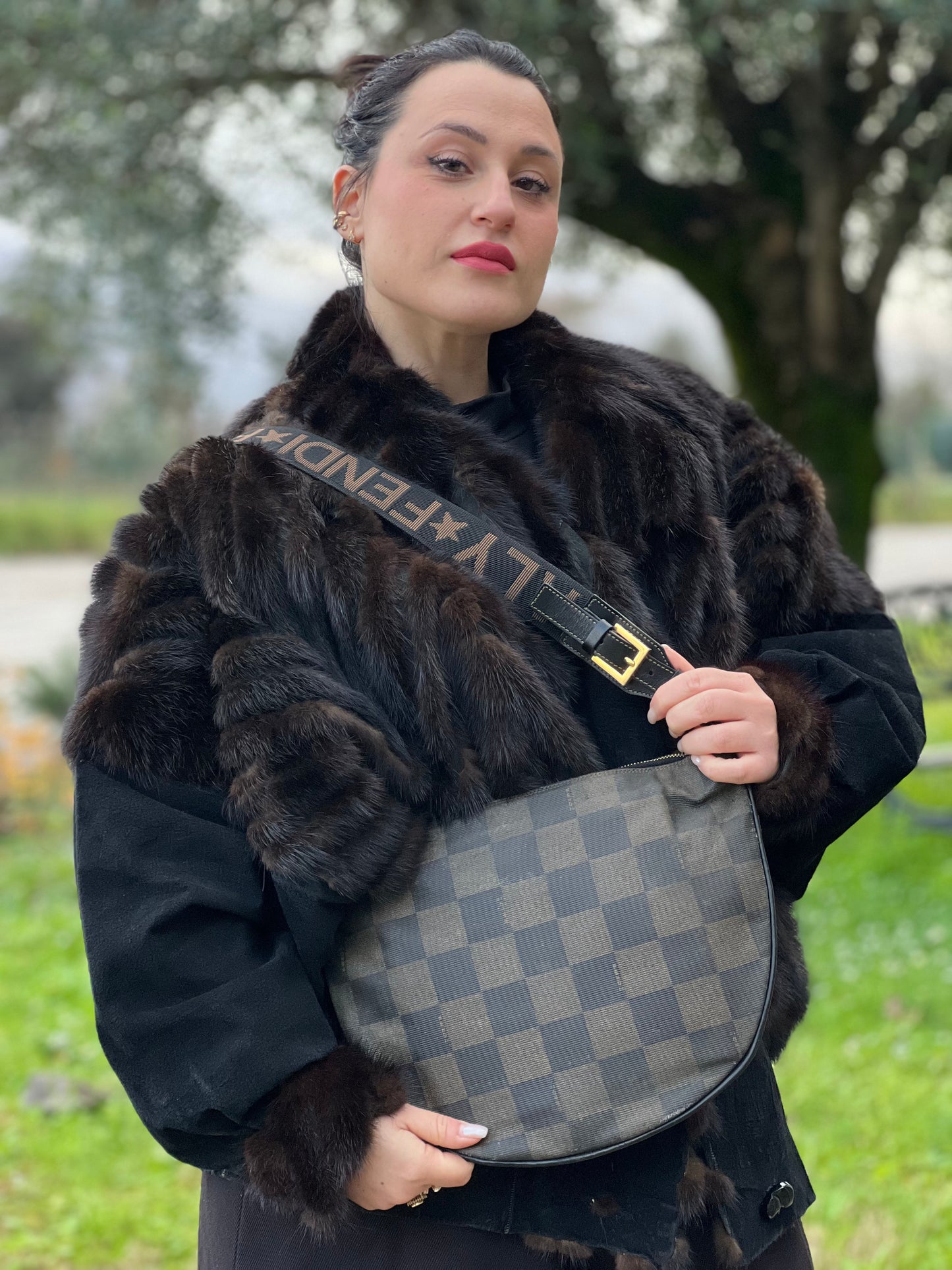 Tracolla Fendi scacchi