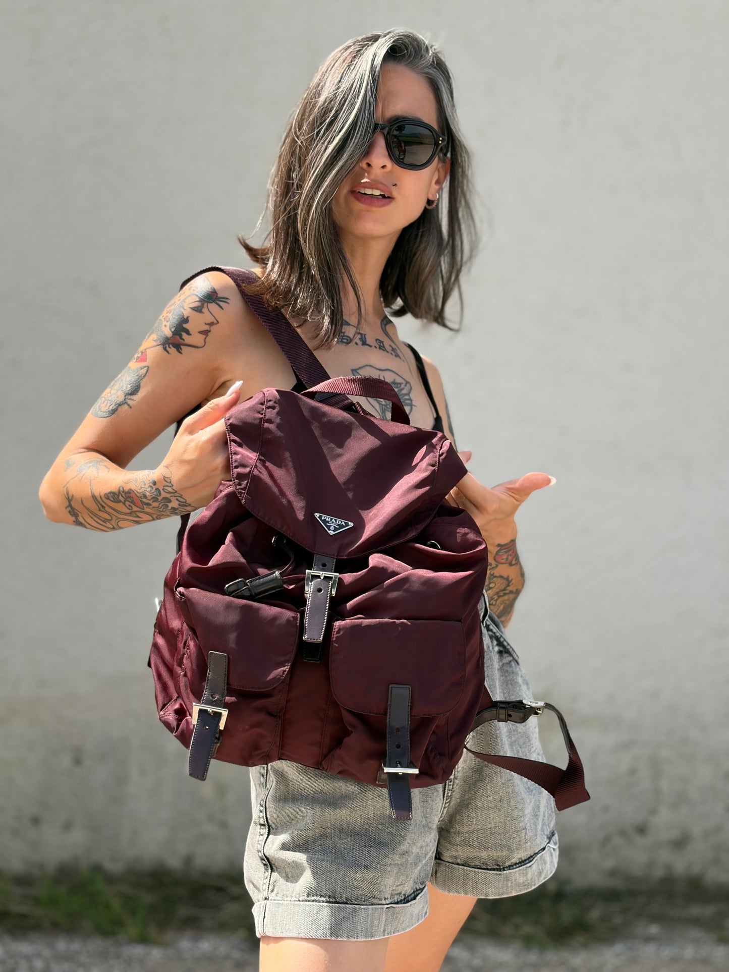 Zaino Prada nylon vinaccia