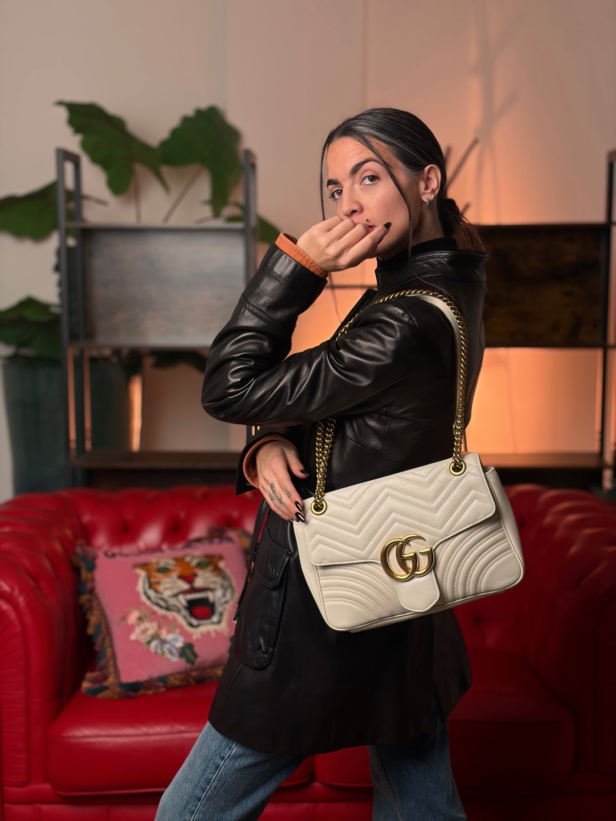 Borsa Gucci Marmont misura grande (pelle, bianco) – foto 2 di 13
